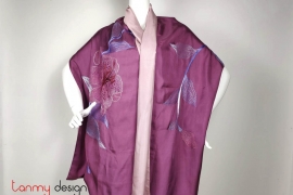 Pink silk scarf with embroidery of Lily